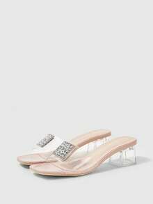 Sleekvia Women's Chunky Heel Open Toe Sexy Transparent Party High Heel Sandals - Apricot - View 2