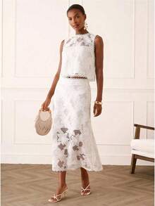 Lilora 女士优雅刺绣圆领露脐背心 - 白色 - 查看 6