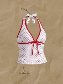 Elavelle Women's Random Print Spaghetti Strap Bow Tie Camisole Bikini Top, Spring/Summer - Multicolor - View 3