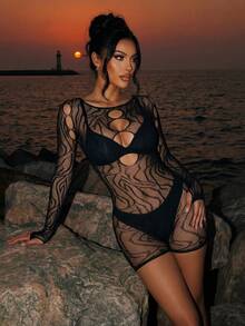 Sirith Bộ áo liền quần dài tay màu đen khoét rỗng lãng mạn mới năm 2026 dành cho nữ - màu đen - Xem 1