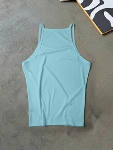 Manfinity Dauomo Camiseta de tirantes ajustada de unicolor para hombres, versátil para el verano - Rosa - Ver 4
