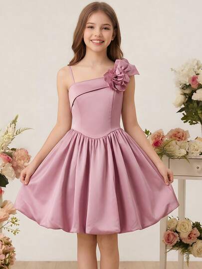 Girlism Đầm bé gái tuổi teen thanh lịch, eo thắt, viền bèo hoa, không tay, thích hợp cho đám cưới, kỳ nghỉ, họp mặt gia đình, tiệc tùng và các dịp khác.