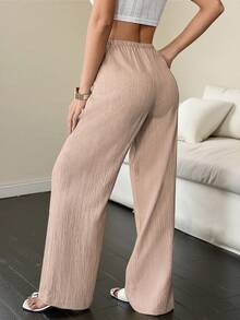 Flirla Petite Women's Casual Drawstring Elastic Waist Pocket Pants - Beige - View 2