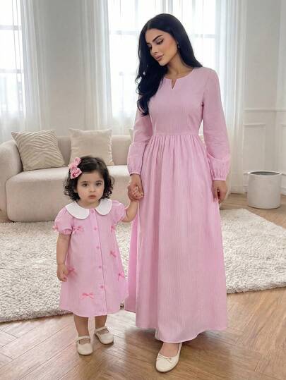 Baby Girl Summer Casual Everyday Commute Birthday Party Cute Striped Print Contrast Color Peter Pan Collar Petal Sleeve Bow Decor Dress