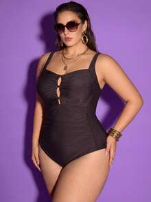 Shapewave Traje de baño de una pieza de unicolor talla grande - Café integral - Ver 3