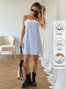 女士荷叶边条纹吊带迷你连衣裙 女士竖条纹荷叶边细肩带连衣裙 夏季休闲迷你洛丽塔连衣裙 洛丽塔风格荷叶边条纹迷你连衣裙 棉混纺柔软透气夏季连衣裙 春季连衣裙 女士复活节连衣裙 女士沙滩连衣裙 度假装扮 女士蓝色连衣裙 - 藍色 - 查看 7