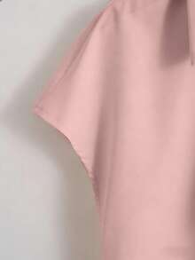 Franclia Blusa de gasa con cuello en V, manga corta y lazo, con estampado de murciélago, color beige, adecuada para primavera/verano - Rosa vieja - Ver 4