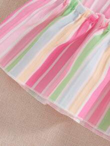 Souflis Souflis Baby GirlColorful Striped Floral Trim Casual Cute Dress With 3D Flower Decor, Spring/Summer - Multicolor - View 8