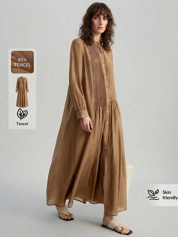 2026 Spring/Summer Women's Extra Long Dress, New Arrival Women's Summer Long Sleeve Ruched Loose Dress, Elegant Minimalist, Bohemian Style, Brown Dress, Summer Dress For Women, Graceful Formal Dress