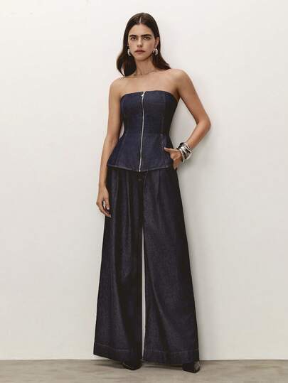 Daynim Top Denim Tubular com Zíper