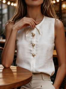 EMERY ROSE Women's Summer Versatile White Crew Neck Casual Tank Top, Sleeveless White Blouse For Ladies - White - View 7