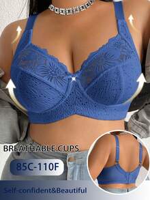 DesireSculpt 1 pieza Sujetador inalámbrico de encaje y parches para tallas grandes - azul real - Ver 5