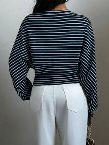 Siren Gaze Áo thun dài tay kẻ sọc in hình dơi dành cho nữ, hàng mới về mùa Thu/Đông. - xanh và đen - Xem 2