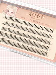 漫画风格假睫毛 200片装 单簇假睫毛，8-12mm 混合尺寸，纤细纤长，适合DIY，打造日韩自然动漫眼妆，超细柔软黑色睫毛梗，浓密根部效果 - 黑色 - 查看 1