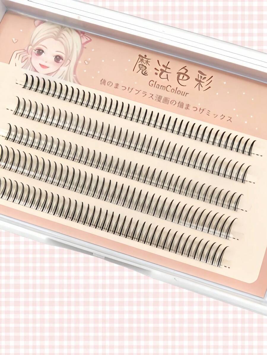 漫画风格假睫毛 200片装 单簇假睫毛,8-12mm 混合尺寸,纤细纤长,适合DIY,打造日韩自然动漫眼妆,超细柔软黑色睫毛梗,浓密根部效果 - 黑色 - 查看 1