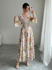 Al Najma 女士印花3D花朵拼接长袖阿拉伯风格连衣裙 - 彩色 - 查看 7