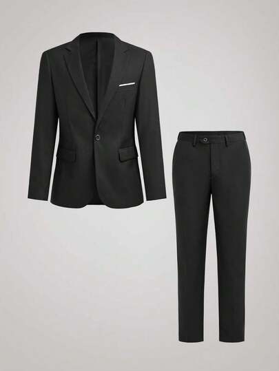 Officeau Caelus Male ( Jacket+Pants ) Solid Color Casual Business Official Office Men's Suit 2Pcs Set Groom Wedding Dress Blazer Trousers Stylish Slim Big Size Suit