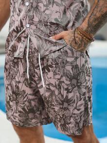 VENTUSAIL Conjunto de camisa de manga corta y pantalones cortos de satén jacquard de moda para hombres - Multicolor - Ver 3