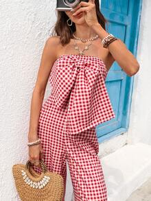 Vivid Eden Bộ áo liền quần in họa tiết dệt kim dành cho nữ, thích hợp cho mùa xuân/hè. - Đỏ và trắng - Xem 6