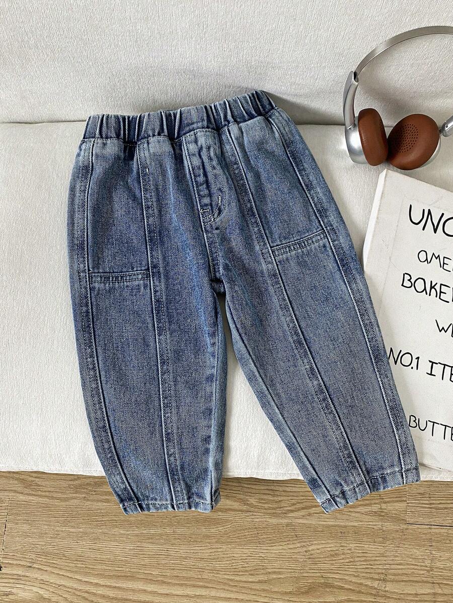 男童休闲时尚简约水洗蓝牛仔锥形裤 - 藍色 - 查看 1