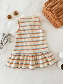 SHEIN Đầm polo kẻ sọc xanh dương và cam dễ thương cho bé gái mùa hè - Nhiều màu - Xem 2