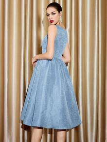 Vintamour Đầm mini dáng chữ A không tay, cổ thuyền, eo thon, chất liệu jacquard, có túi, kiểu dáng cổ điển thanh lịch dành cho nữ, thích hợp cho các bữa tiệc Giáng sinh, Lễ Tạ ơn, trang phục mùa đông, đầm xanh dương dự tiệc, đầm mùa đông, trang phục mùa thu, đầm công chúa, trang phục Giáng sinh, đầm màu xanh hoàng gia, trang phục mùa đông, đầm dự tiệc. - Màu xanh nhạt - Xem 6