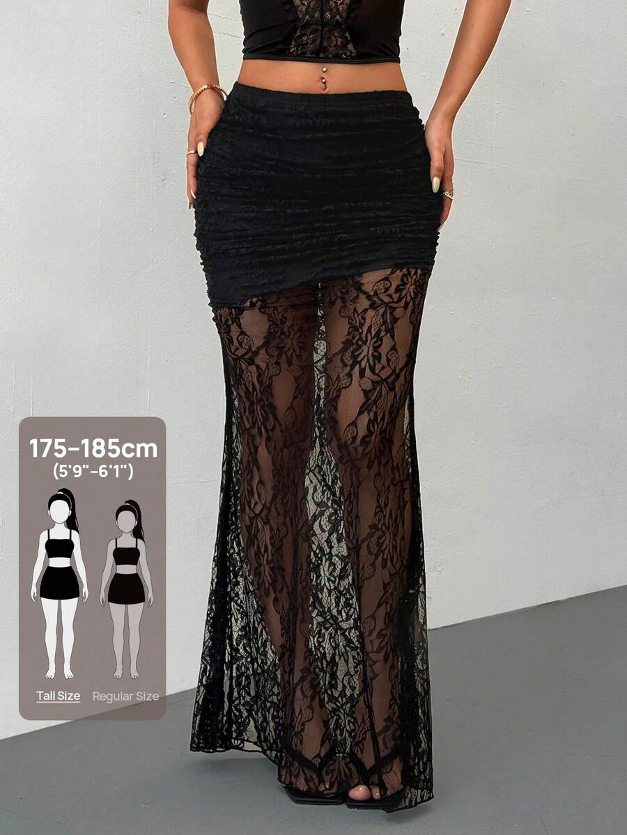 SHEIN Tall Váy maxi ren đen gợi cảm thanh lịch lãng mạn dành cho nữ khi đi làm, váy ren bó, váy đi biển cho nữ, trang phục cho mùa tốt nghiệp trở lại trường, hẹn hò lãng mạn, sinh nhật, lễ Phục sinh cho nữ, lễ hội hóa trang Brazil, lễ hội âm nhạc, mùa cưới, váy cho nữ ăn trưa, phong cách Bohemian, váy phong cách cổ tích - màu đen - Xem 1