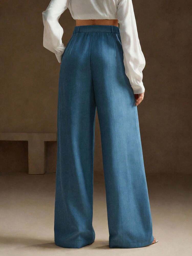Women's Pleated Design Wide Leg Relaxed Fit Elegant Dress Pants
