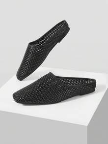 Mnmlis 女士精致镂空平底鞋，时尚舒适方头优雅平底鞋 - 黑色 - 查看 3