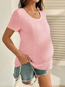 SHEIN Maternity Solid Color Casual Versatile Daily Wear Nursing Top - Pink - View 6
