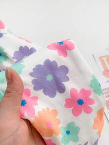 SHEIN 2件套新生女宝宝可爱碎花针织短袖连体衣 - 淡紫色 - 查看 9