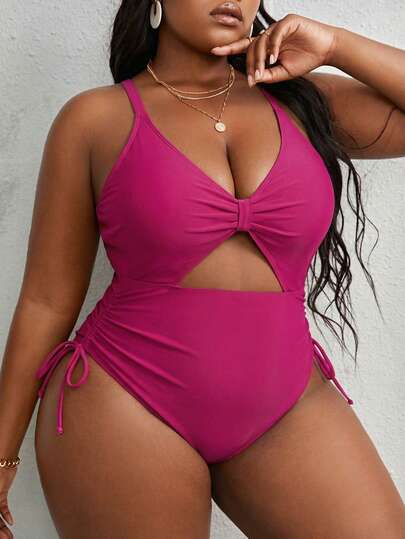 Slaydiva Áo tắm liền thân màu trơn cỡ lớn