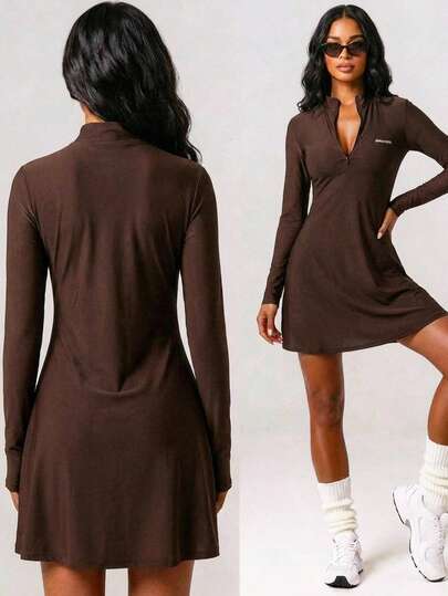 Innovista Áo khoác chống nắng mùa hè dành cho nữ, in chữ, có khóa kéo nửa thân, xẻ tà bên hông, tay dài và lỗ xỏ ngón cái.