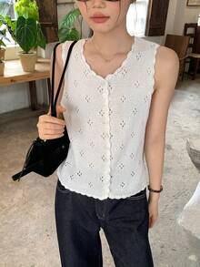 DAZY 韩版女士无袖针织上衣 - 白色 - 查看 9