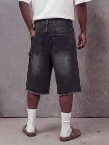 RHETRK European And American Patchwork Asymmetric Zipper Denim Shorts - Black - View 2