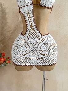 Soleia 女士夏季度假沙滩镂空钩针吊带针织连衣裙 - 白色 - 查看 4