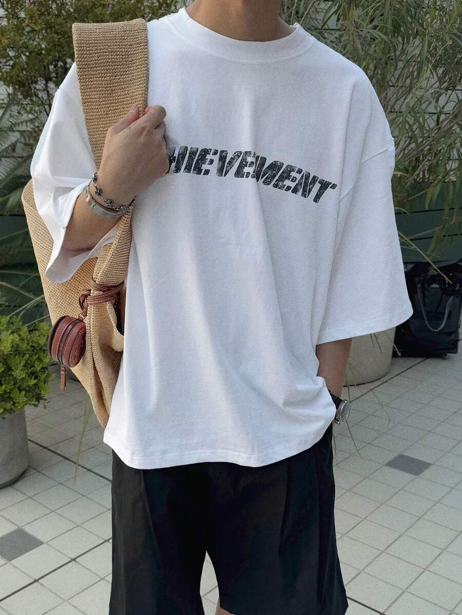 DAZY 男士白色字母印花短袖T恤 - 白色 - 查看 1