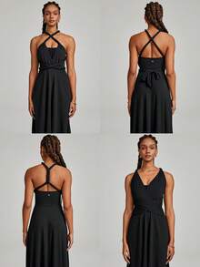GLOWMODE Modal Infinity Dress Just Flow Pocket Ribbon High-Low Light Support Low Impact Daily Casual Travel Summer Dance Quick Dry Moisture Wicking - Black - View 7
