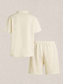 Mercer Haus Men's Casual Commuting Homewear Solid Color Versatile Sports Breathable Diamond Pattern Set - White - View 2
