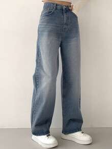 DAZY Quần jean denim rách dáng rộng kiểu Hàn Quốc dành cho nữ - Màu xanh lam - Xem 4