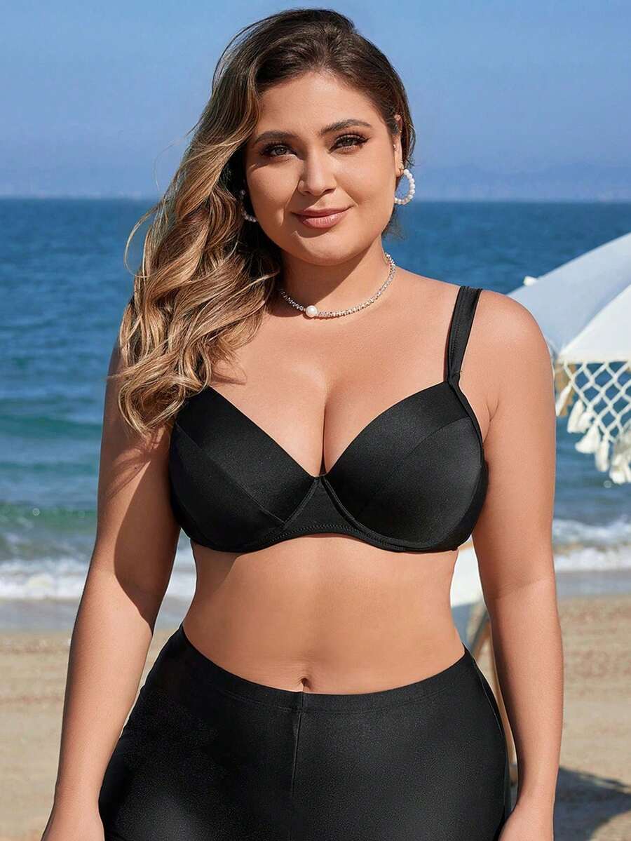 Swim Vcay Summer Beach Plus Size Women's Swimwear Padded Bikini Top - Multicolor - View 1