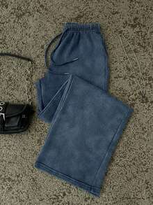 Attitoon Pantalones de chándal rectos de cintura baja para mujer, apropiados para el verano, con efecto lavado - Azul - Ver 4