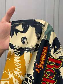 Slaydiva 大码女式休闲复古海报印花圆领上衣短裤套装，音乐节，Y2K - 彩色 - 查看 4