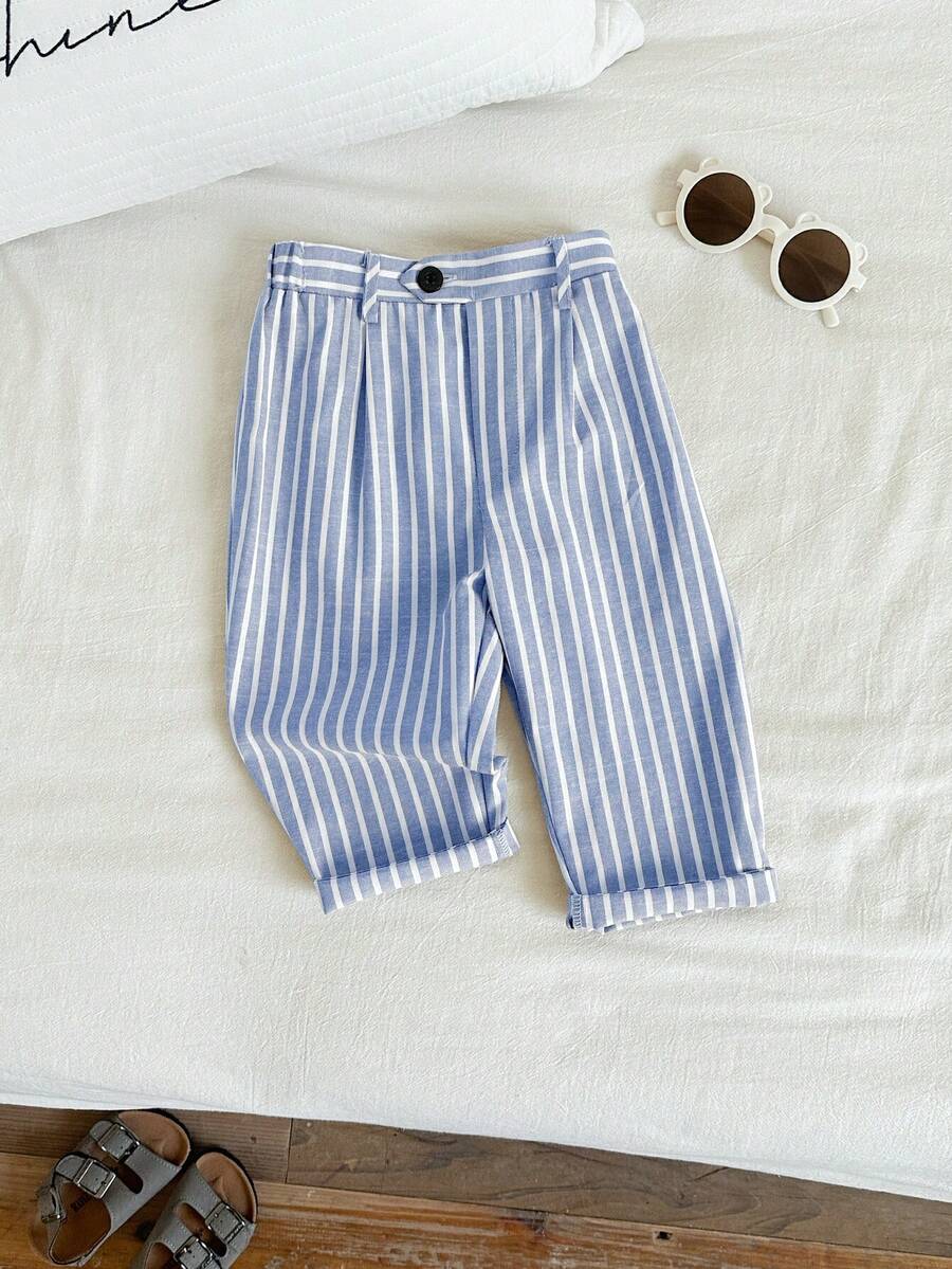SHEIN Baby Boy Cute Summer Casual Striped Relaxed Pants,Suitable For Birthday Party,Rave,Evening Party,Performance,Wedding,Baby's 1st Month,Christening - Blue - View 1