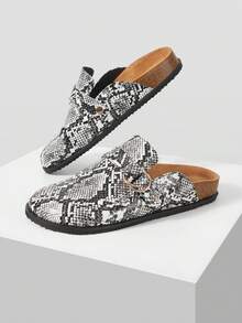 Mnmlis Women's Vintage Fashion Snake Buckle Comfortable Versatile Simple Closed Toe Outer Wear Flat-Bottomed Mule Slippers - Grey - View 6