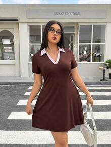 Muchica 大码女式休闲撞色领连衣裙 - 彩色 - 查看 5
