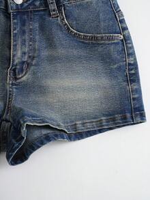 LOONEY TUNES X SHEIN Quần short denim nữ casual in hình hoạt hình ngộ nghĩnh, thích hợp mặc hàng ngày đi làm, mùa hè. - Màu xanh lam - Xem 7