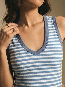 Poéselle 女士休闲条纹背心，夏季 - 藍色 - 查看 3