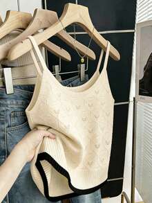 Franclia Áo tank top không tay kiểu dáng vintage tối giản dành cho nữ, thích hợp cho đi làm, đi nghỉ mát, đi biển, thiết kế viền tương phản bằng vải dệt kim, áo camisole ôm dáng cỡ lớn, có thể mặc trong hoặc ngoài, thích hợp cho mùa xuân/hè. - Nhiều màu - Xem 3