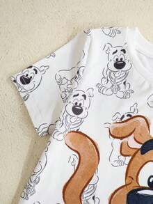 SCOOBY-DOO X SHEIN Cartoon-Muster Rundhals Kurzarm T-Shirt und Shorts Casual Outfit für kleine Jungen - Braun - Übersicht 4